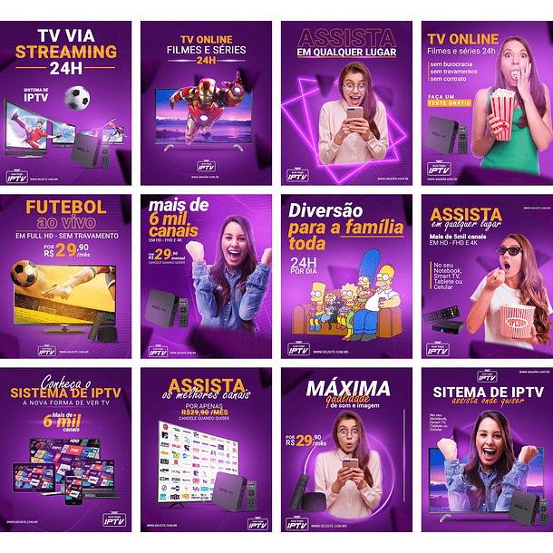 26 Artes Mídias Sociais IPTV Editáveis Photoshop + Png 1