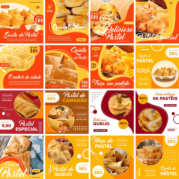 50 Artes Mídias Sociais Pastelaria Pastel 1.0 Editáveis Photoshop + Png 1