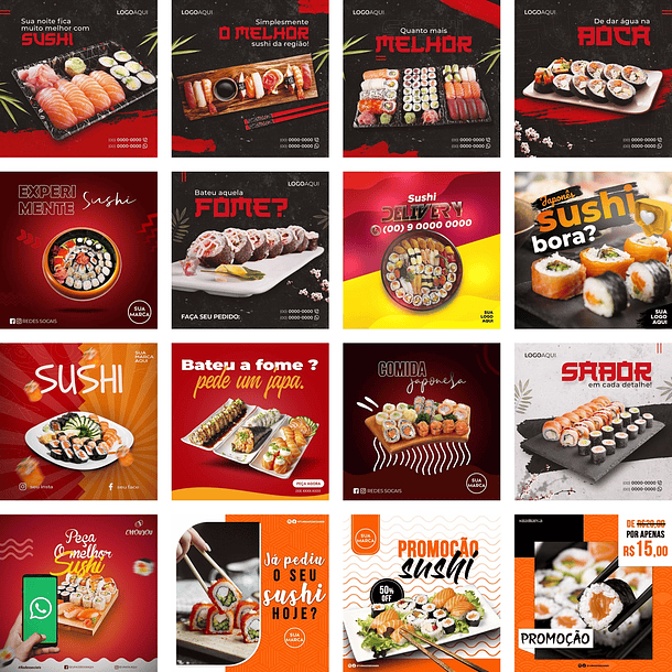 37 Artes Mídias Sociais Sushi Comida Japonesa Editáveis Photoshop + Png 2