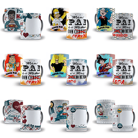 24 Artes para Caneca Dia dos Pais Sublimação Editável em Corel Draw