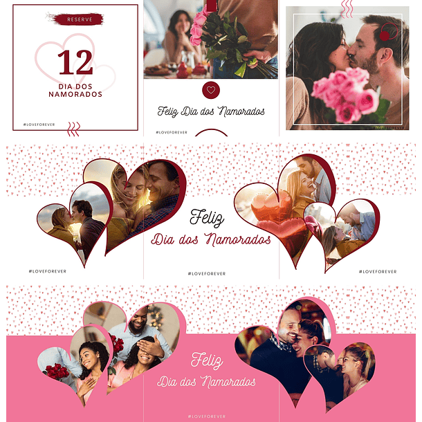 Pack Canva Dia dos Namorados Carrossel Templates Editáveis 6 Artes + Bônus 2