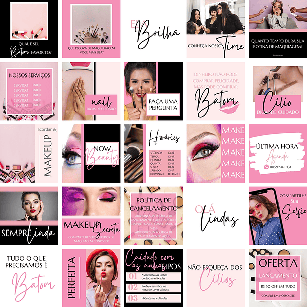 Pack Canva Maquiagem Makeup Templates Editáveis 25 Artes + Bônus 