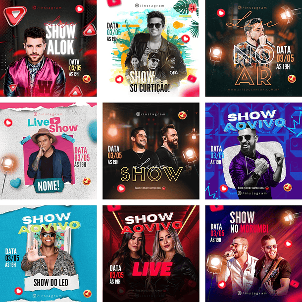Pack Canva Festa Eventos Shows Templates Editáveis 10 Artes + Bônus 