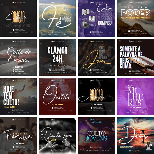Pack Canva Gospel Cultos Louvor Templates Editáveis 40 Artes + Bônus 2