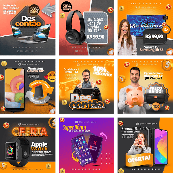 Pack Canva Loja de Eletrônicos Templates Editáveis 10 Artes + Bônus 