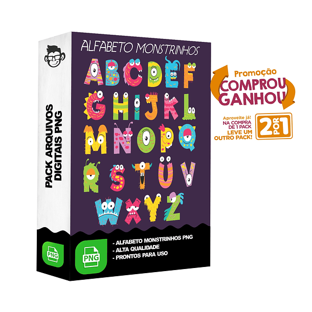 Kit Digital Alfabeto Monstrinhos sem fundo Png 