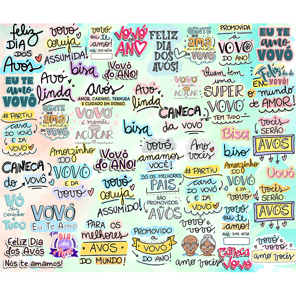 Kit Digital Lettering Frases Avos Avós Avô Avó Arquivos sem fundo Png 2