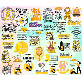 Kit Digital Lettering Frases Setembro Amarelo Arquivos sem fundo Png