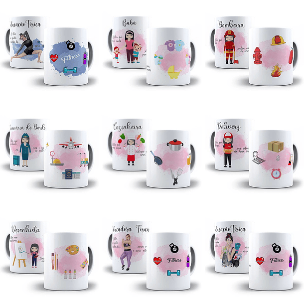 103 Artes para Caneca Profissões Feminina Editável em Corel Draw + Png 2