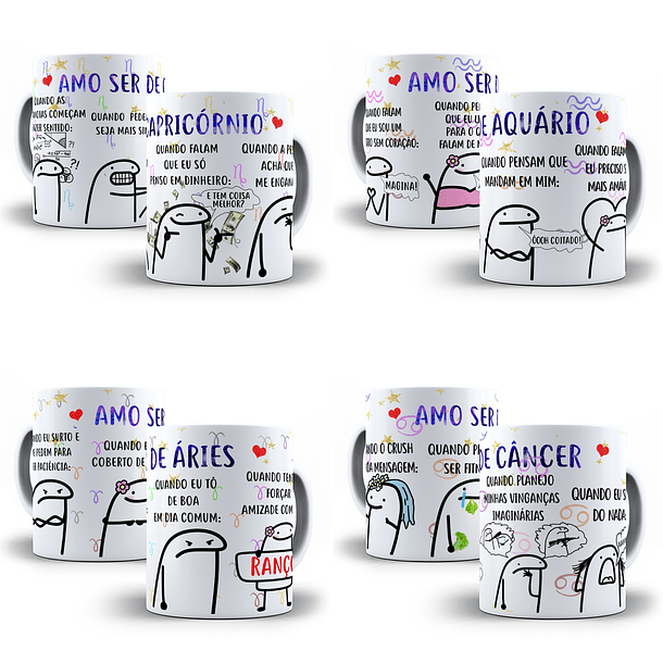 12 Artes Caneca Flork Signos 3 Editável em Corel Draw + Png 1