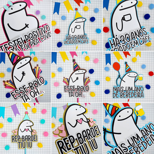 Kit 8 Arquivos Topper Topo De Bolo Bento Flork Memes Studio e Pdf 2