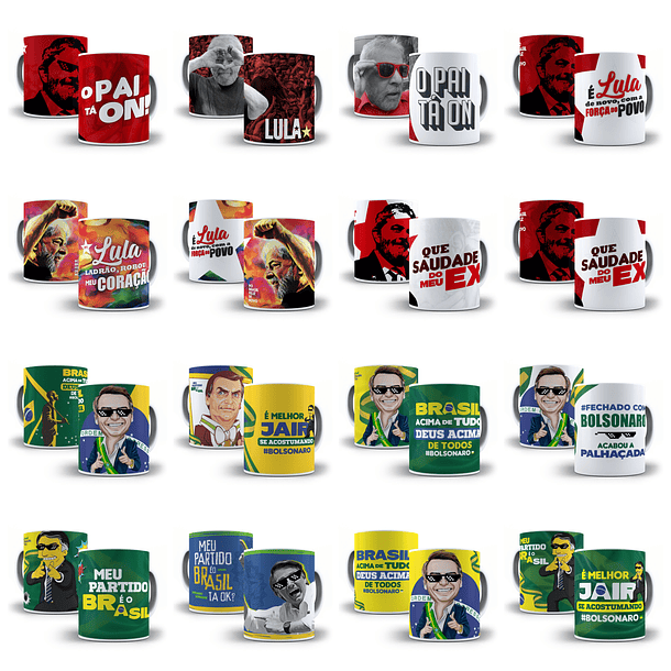 Pacote Combo 36 Artes Caneca Lula e Bolsonaro Arquivos Sublimação Png 2