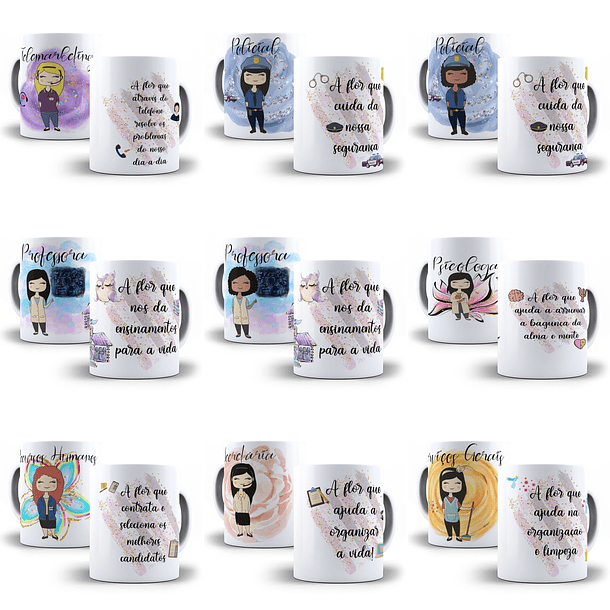 29 Artes para Caneca Profissão Feminina Editável em Corel Draw 3