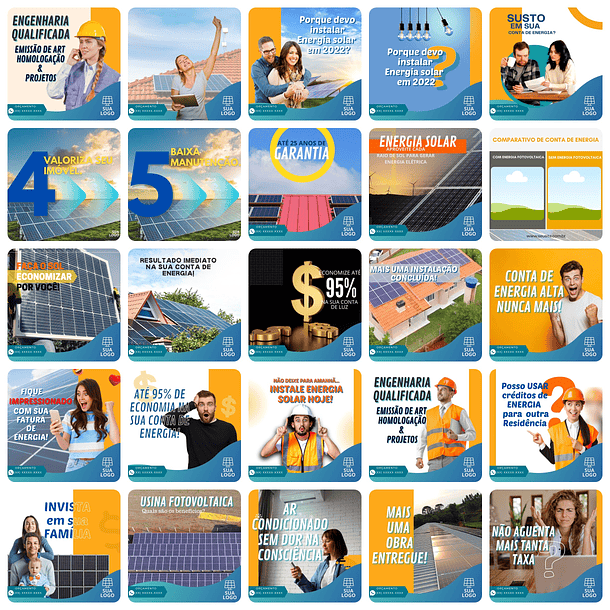 Pack Canva Energia Solar Templates Editáveis 200 Artes + Bônus 6