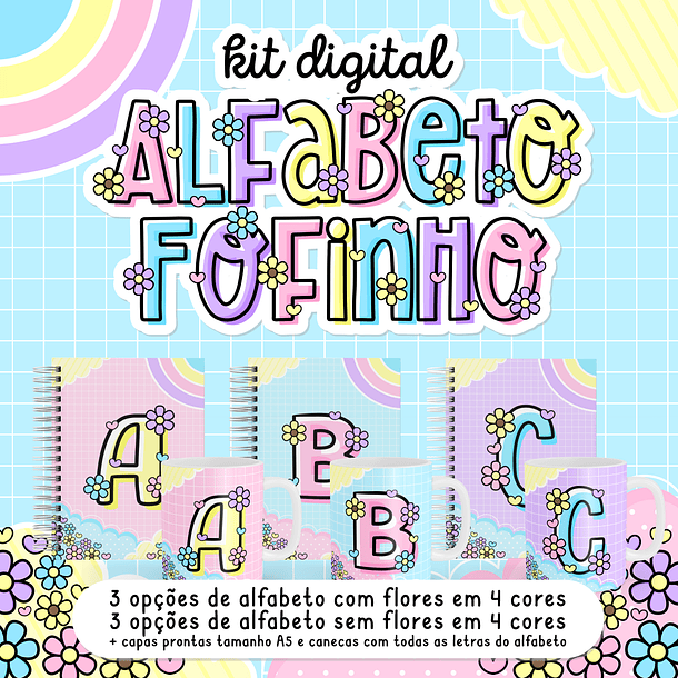 Kit Digital Alfabeto Fofinho Caneca Arquivos Sublimação Png 1