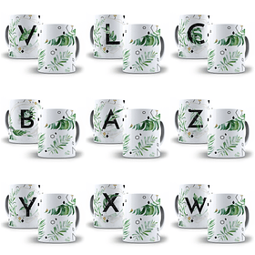 26 Arte para Caneca Alfabeto Folhas em CorelDraw + Jpg  
