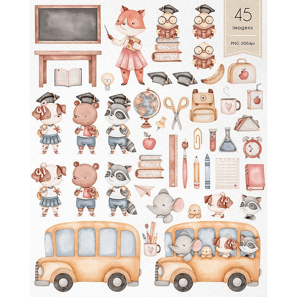 Kit Digital Volta as Aulas em Aquarela sem fundo Png   2