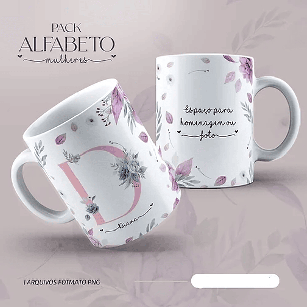 26 Arte para Caneca Alfabeto Mulheres Flores em Jpg 11