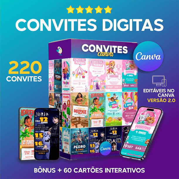 Pack Canva 220 Convites Modernos Editáveis no Canva Templates Editáveis 1