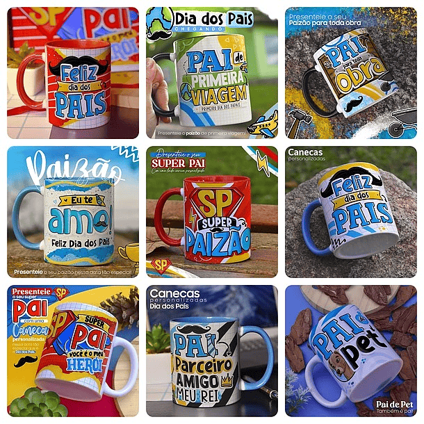 42 Artes para Caneca Dia dos Pais 2.0 Arquivos para Sublimação Png 2