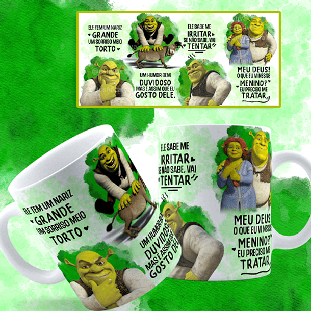 Arte Caneca Shrek e Fiona Ele Tem Um Nariz Grande Um Sorriso Meio Torto Png 2