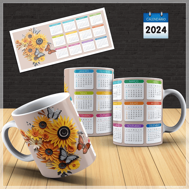 30 Artes para Caneca Calendário Temas Diversos 2024 Arquivo em Photoshop 5