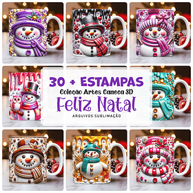 30 Artes para Caneca Bonecos de Neve Inflados 3D Arquivo em jpg OFERTA