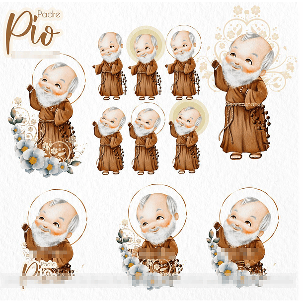 Kit Digital Padre Pio Aquarela em Png  1