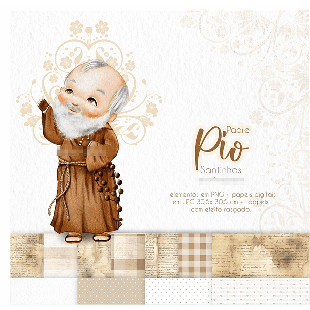 Kit Digital Padre Pio Aquarela em Png  3