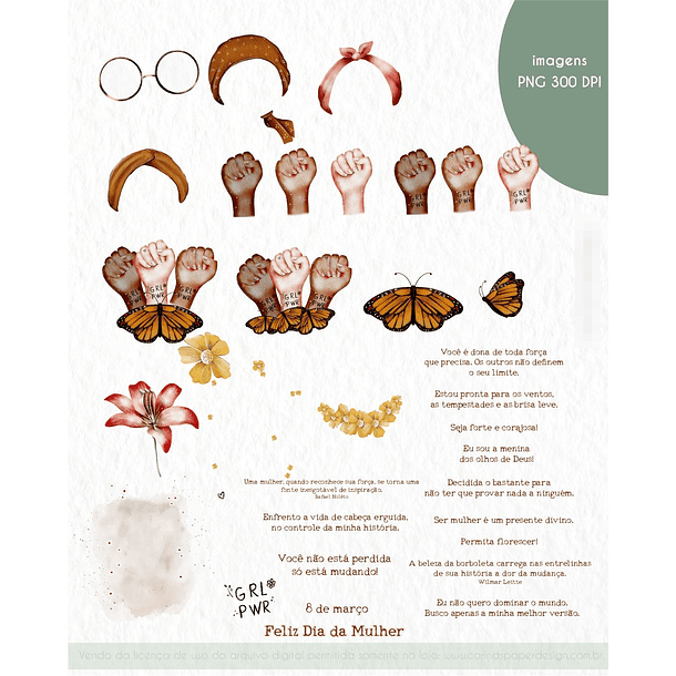 Kit Digital Dia das Mulheres Aquarelado 2024 Arquivos em Png  5
