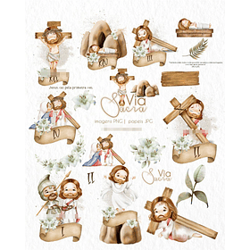 Kit Digital Via Sacra Aquarela em Png 