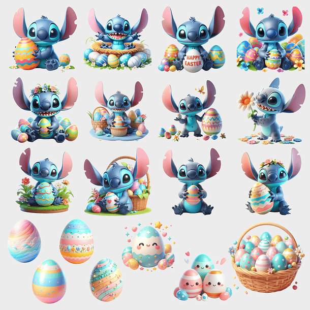 Kit Digital Páscoa Stitch em Png 2