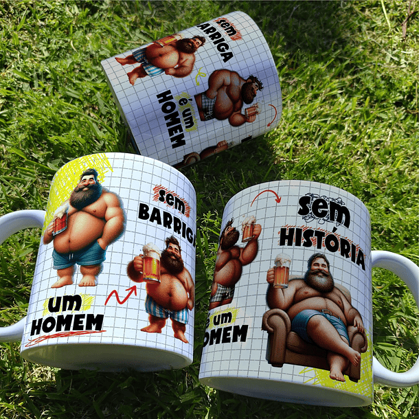 Arte Caneca Homem engraçado, um homem sem barriga, um homem sem historia Arquivo Editável 1