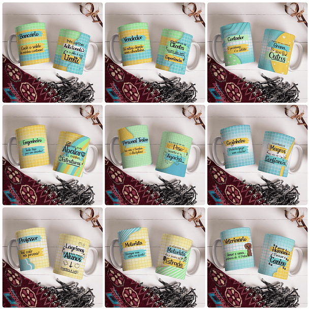 40 Artes Caneca Profissões Femininas e Masculino Arquivo Editável 2