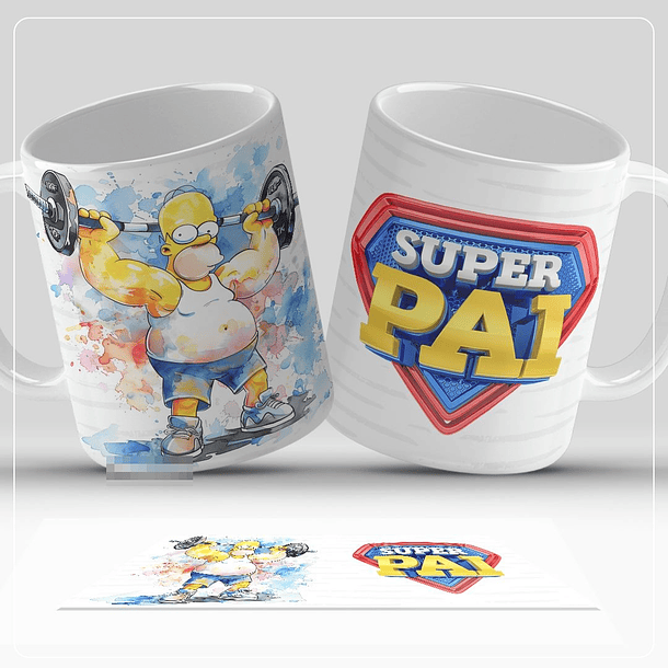 8 Artes para Caneca Dia dos Pais Super Pai Aquarelado Arquivo em Jpg 3