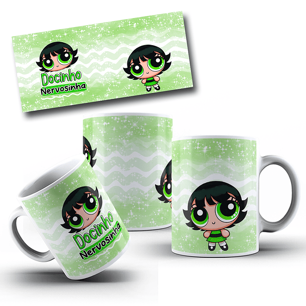 4 Artes para Caneca e Torre de Xícara Meninas Super Poderosas Personalidades Glitter Arquivo em Jpg   4