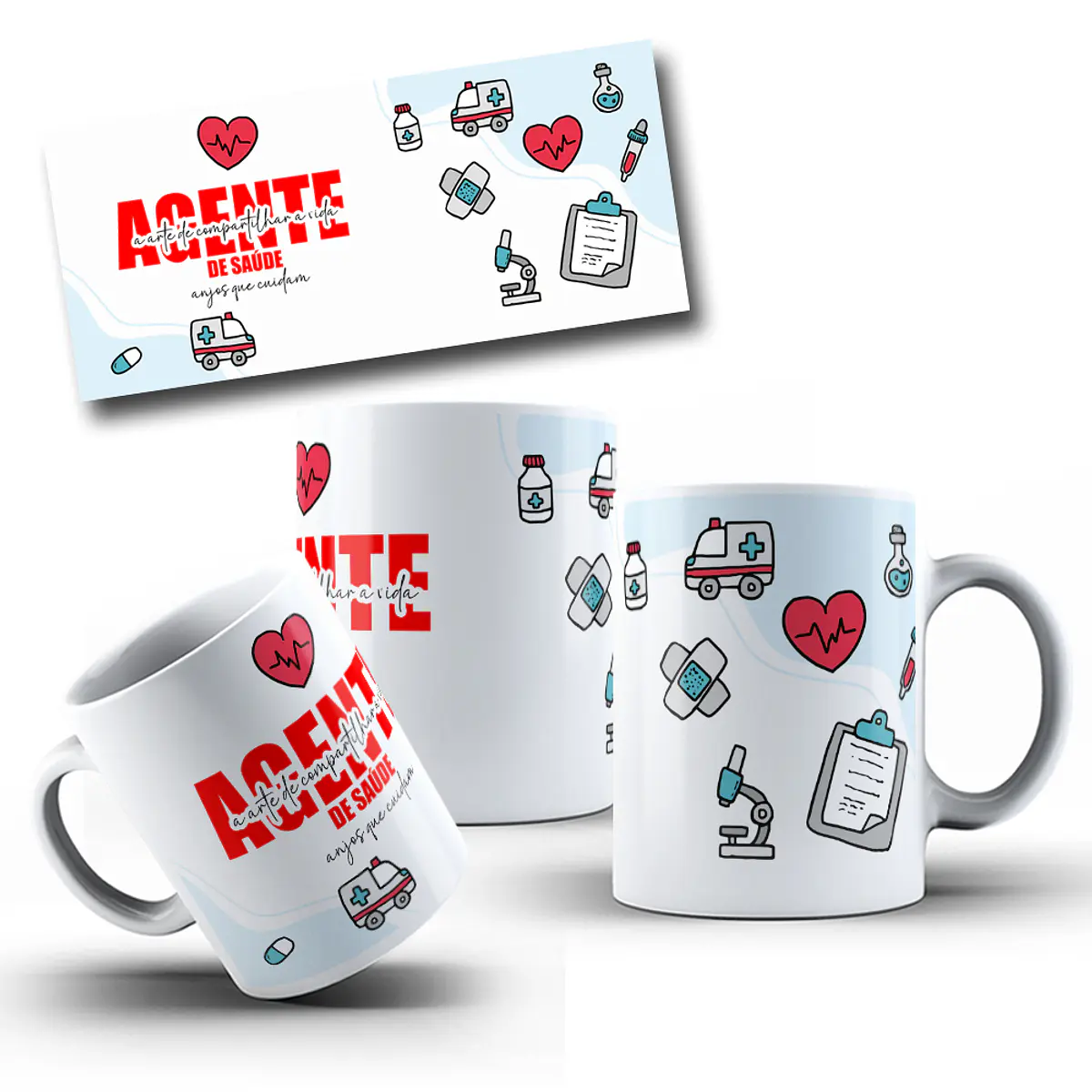 6 Artes para Caneca Agente de Saúde Arquivo em Editável | Studio Booby