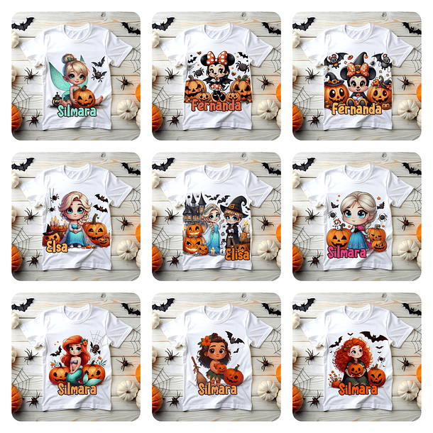 20 Artes para Camisa Infantil Halloween Princesas e Minnie Arquivo em Png 2