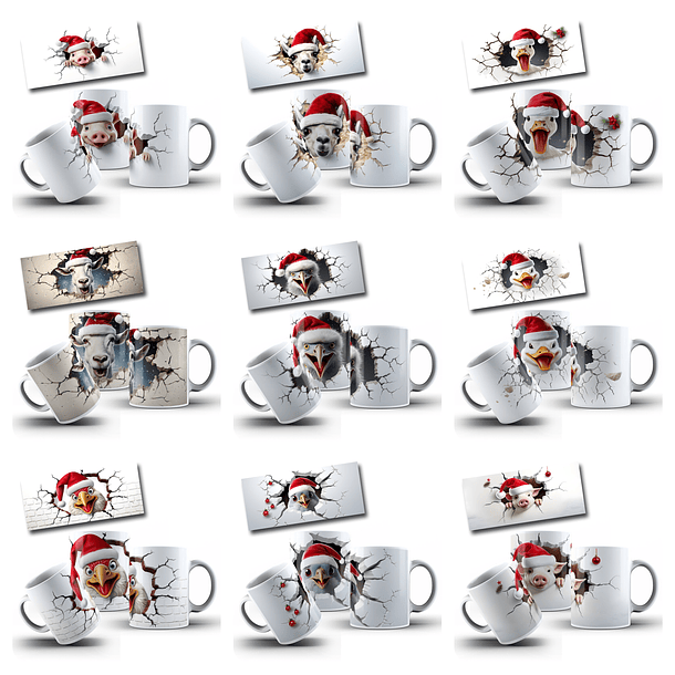 22 Artes para Caneca Animais Natal Festa 3D Arquivo em Jpg 2