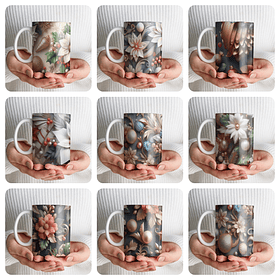 36 Artes para Caneca Natal Floral 3d Arquivo em Jpg 