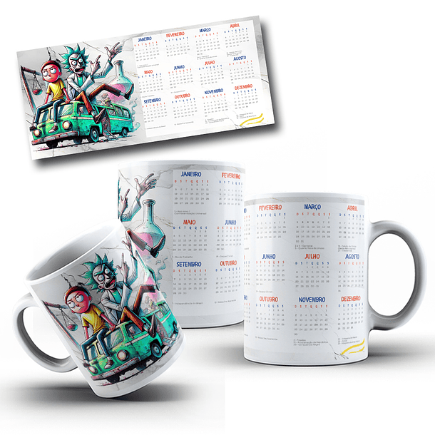 5 Artes para Caneca Personagens Calendário 2025 Arquivo em Jpg 2