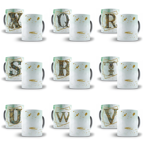 26 Artes para Caneca Alfabeto Dourado Arquivo em Jpg 3