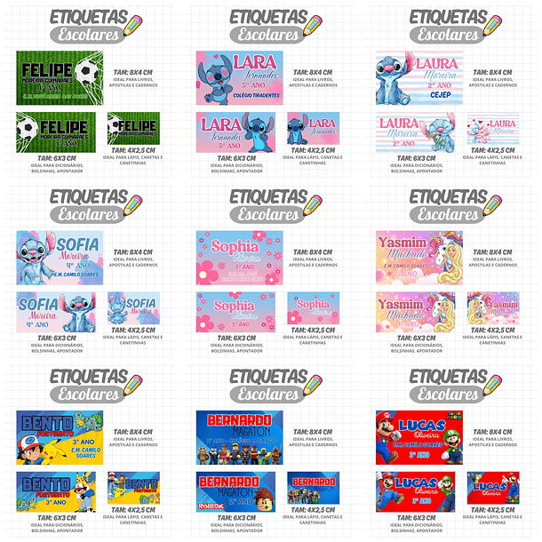 Mega Combo Etiquetas Escolares Completo em Png 13