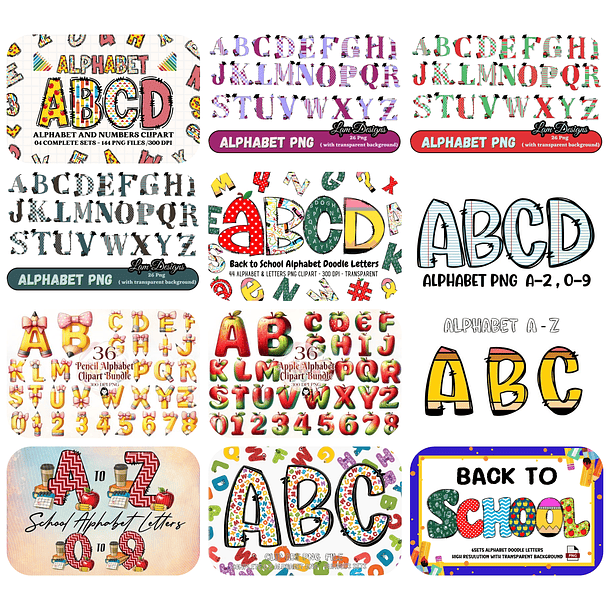 20 Modelos de Alfabetos Volta as Aulas Arquivo em Png 1