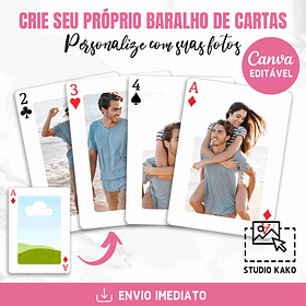 Baralho de Poker Personalizado Editavel no Canva Adicione Suas Fotos e Frases Favoritas! Crie e Personalize Agora Mesmo!