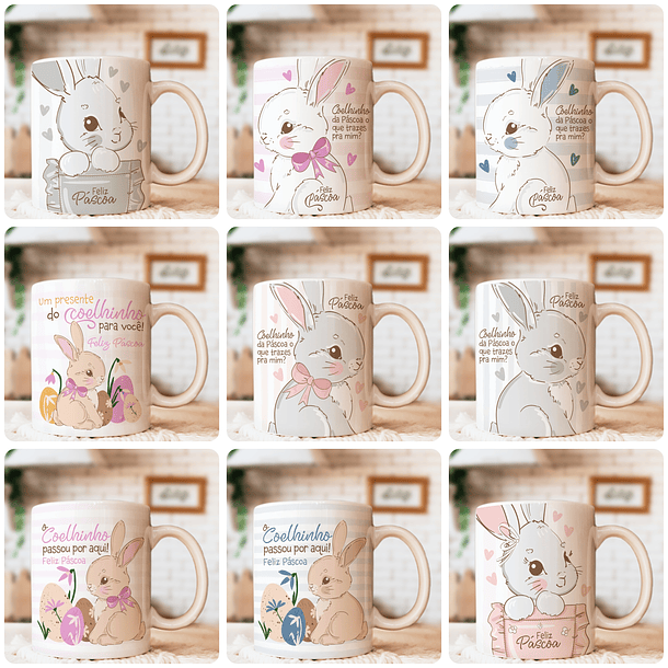 76 Artes para Sublimação Páscoa Caneca, Almofada, Body e Tags Arquivo Editável 1