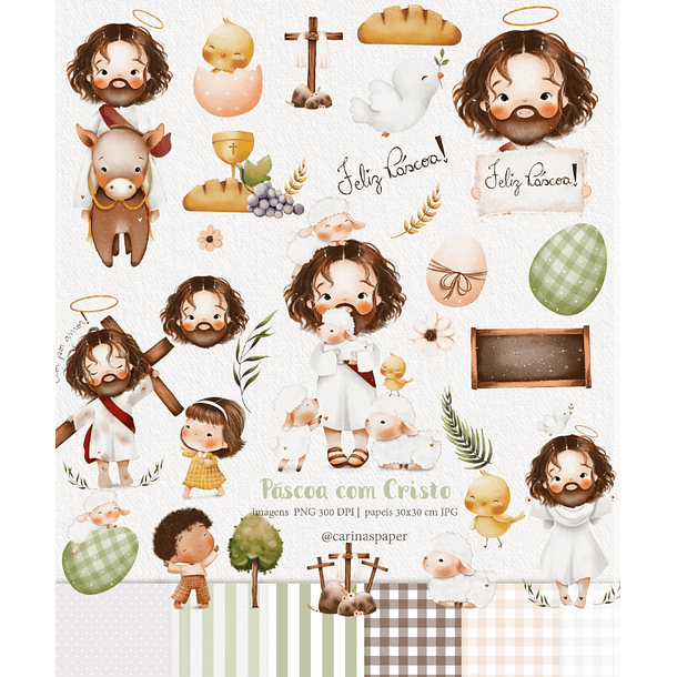 Kit Digital Páscoa com Cristo Aquarelado Png   