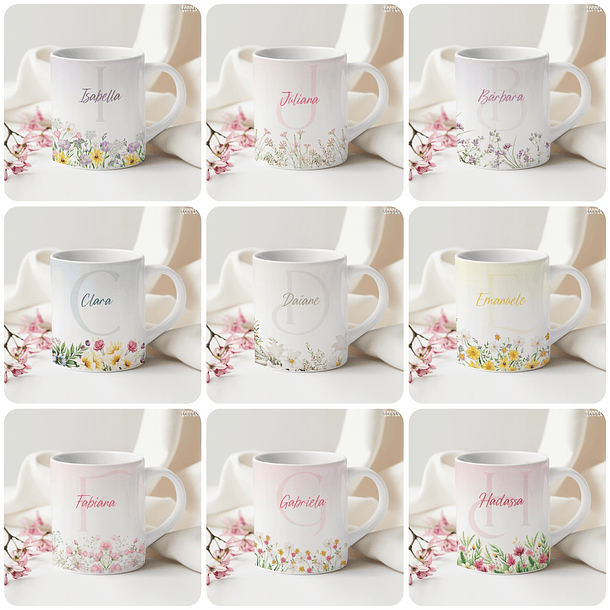 26 Artes para Caneca Alfabeto Floral Arquivo Editável  2