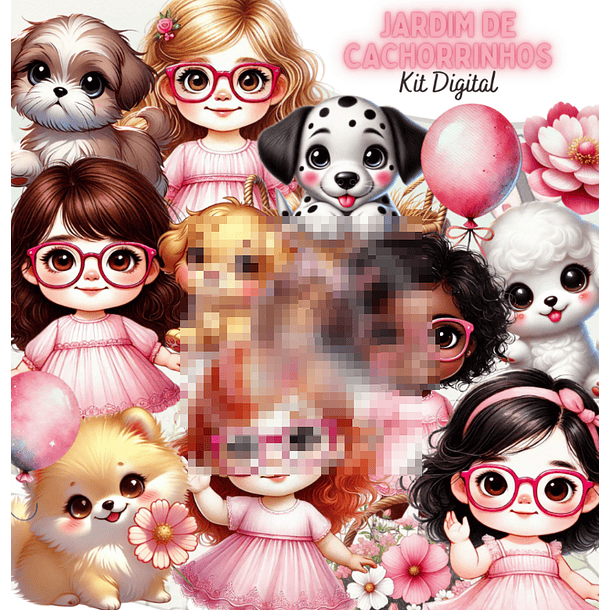 Kit Digital Jardim de Cachorrinhos 3d Arquivo em Png  