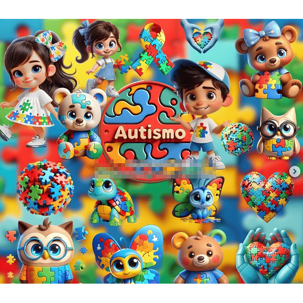 Kit Digital Autismo 3d em Png 